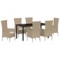 Preview: 7-teiliges Garten Essset mit Kissen Beige Poly Rattan