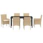 Preview: 7-teilige Garten-Essgruppe mit Kissen Beiger Poly Rattan