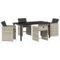 Preview: 5-teiliges Garten Esstisch Set mit Polstern Hellgrau Poly-Rattan
