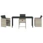 Preview: 5-teiliges Garten Esstisch Set mit Polstern Hellgrau Poly-Rattan
