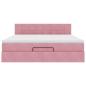 Preview: Ottomane Bett mit Matratze & LEDs Rosa 180x200 cm Samt