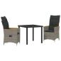 Preview: 3-teiliges Garten-Ess-Set mit Kissen in Grau und Poly-Rattan