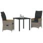 Preview: 3-teiliges Garten-Ess-Set mit Kissen in Grau und Poly-Rattan