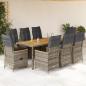 Preview: ARDEBO.de - 9-tlg. Garten-Essgruppe mit Kissen Grau Poly Rattan