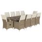 Preview: 11-tlg. Garten-Bistro-Set mit Kissen Beige Poly Rattan