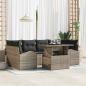 Preview: ARDEBO.de - 7-teiliges Garten-Sofa-Set mit Kissen Grau Poly-Rattan