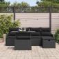 Preview: ARDEBO.de - 6-teiliges Garten-Sofa-Set mit Kissen Schwarz Poly-Rattan