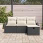 Preview: 4-teiliges Garten Sofa Set mit Kissen Schwarz Poly Rattan
