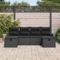 Preview: ARDEBO.de - 6-teiliges Garten Sofa Set mit Kissen Schwarz Poly Rattan