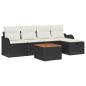 Preview: 6-teiliges Garten Sofa Set mit Kissen Schwarzes Poly Rattan
