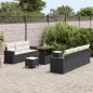 Preview: 10-teiliges Garten Sofa Set mit Kissen Schwarz Poly Rattan Akazie