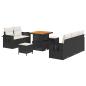 Preview: 8-teiliges Garten Sofa Set mit Kissen Schwarz Poly Rattan Akazie