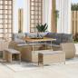 Preview: ARDEBO.de - 8-teiliges Garten-Sofa-Set mit Kissen Beige Poly Rattan Akazie