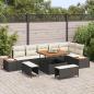 Preview: ARDEBO.de - 9-teiliges Garten Sofa Set mit Kissen schwarzes Poly Rattan Akazienholz