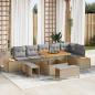 Preview: ARDEBO.de - 9-teiliges Garten Sofa Set mit Kissen in Beige, Poly Rattan, Akazie