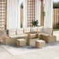 Preview: ARDEBO.de - 9-teiliges Garten-Sofaset mit Kissen Beige Poly-Rattan Akazie