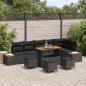 Preview: ARDEBO.de - 10-teiliges Garten-Sofa-Set mit Kissen - Schwarzes Poly-Rattan, Akazie