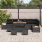 Preview: 10-teiliges Garten-Sofa-Set mit Kissen - Schwarzes Poly-Rattan, Akazie