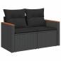 Preview: 10-teiliges Garten Sofaset mit Kissen Schwarz Poly Rattan Akazie