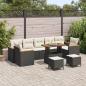 Preview: ARDEBO.de - 10-teiliges Garten Sofa Set mit Kissen Schwarz Poly-Rattan Akazie
