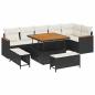 Preview: 9-teiliges Garten Sofa Set mit Kissen Schwarz Poly Rattan Akazie