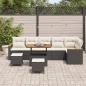 Preview: 9-teiliges Garten Sofa Set mit Kissen Schwarz Poly Rattan Akazie