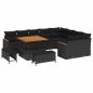 Preview: ARDEBO.de - 12-teiliges Gartensofa Set mit Kissen Schwarz Poly-Rattan Akazie