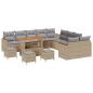 Preview: 14-teiliges Garten Sofa Set mit Kissen Beige Poly Rattan Akazie