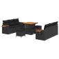 Preview: ARDEBO.de - 9-teiliges Garten Sofa Set mit Kissen Schwarz Poly Rattan Akazie