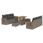 Preview: 9-teiliges Garten Sofa Set mit Kissen Graues Poly Rattan Akazie