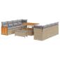 Preview: 11-teiliges Garten-Sofa-Set mit Kissen Beige Poly Rattan Akazie