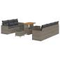 Preview: 10-teiliges Garten Sofa Set mit Kissen Grau Poly Rattan Akazie