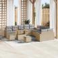 Preview: ARDEBO.de - 13-teiliges Garten Sofa Set mit Kissen Beige Poly Rattan Akazie