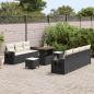 Preview: 10-teiliges Garten Sofaset mit Kissen Schwarz Poly Rattan Akazie