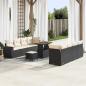 Preview: ARDEBO.de - 11-teiliges Garten Sofa Set mit Kissen Schwarz Poly Rattan Akazie
