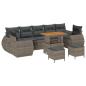 Preview: 10-teiliges Garten Sofa Set mit Kissen Grau Poly Rattan Akazie