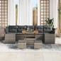 Preview: 10-teiliges Garten Sofa Set mit Kissen Grau Poly Rattan Akazie