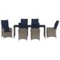 Preview: 7-teiliges Garten Esstisch Set mit grauen Poly Rattan Kissen