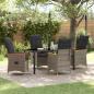 Preview: ARDEBO.de - 5-teiliges Garten-Dining-Set mit Kissen Grau Poly-Rattan