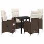Preview: 5-teiliges Garten-Dining-Set mit Kissen Braun Poly Rattan