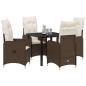 Preview: 5-teiliges Garten-Dining-Set mit Kissen Braun Poly Rattan