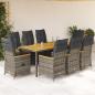 Preview: ARDEBO.de - 9-tlg. Garten-Essgruppe mit Kissen Grau Poly Rattan
