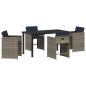 Preview: ARDEBO.de - 5-teiliges Garten-Essgruppen-Set mit Kissen grau Poly-Rattan