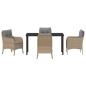 Preview: 5-teiliges Garten-Dining-Set mit Kissen Beige Poly-Rattan