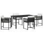 Preview: 5-teiliges Garten-Esszimmer-Set mit Kissen Schwarz Poly Rattan