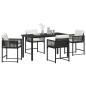 Preview: 5-teiliges Garten-Esszimmer-Set mit Kissen Schwarz Poly Rattan