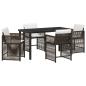 Preview: 5-teiliges Garten Essset mit Kissen Braun Poly-Rattan
