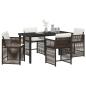 Preview: 5-teiliges Garten Essset mit Kissen Braun Poly-Rattan