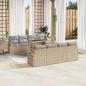 Preview: ARDEBO.de - 9-teiliges Garten Sofa Set mit Kissen Beige Poly Rattan Akazie