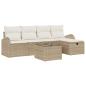 Preview: 6-teiliges Garten-Sofa-Set mit Kissen in Beige aus Poly Rattan